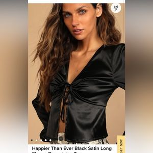 Lulu’s Happier Than Ever Black Satin Draw String Long Sleeve
